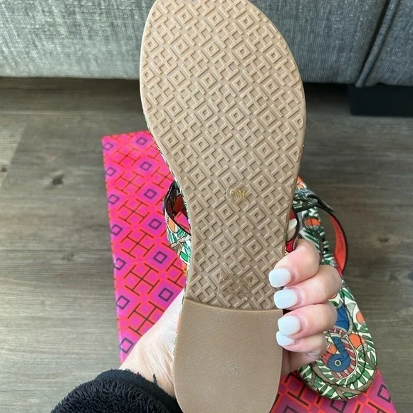 Tory Burch Miller Printed Patent Leather Sandal Orange Something Wild Size 6.5 - Picture 5 of 7
